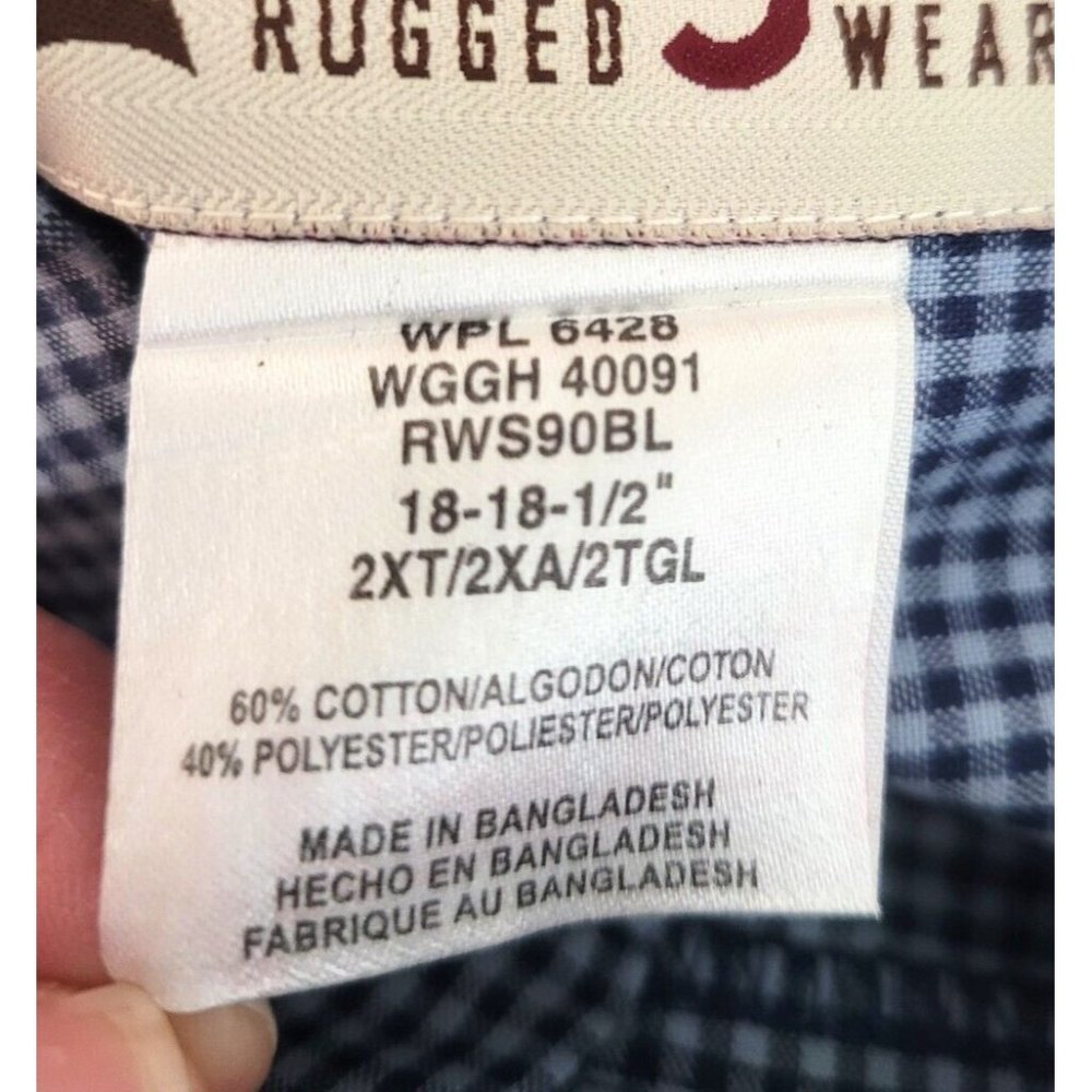 Wrangler Rugged Wear Short Sleeve Button Down Shirt Size 2XT Blue Small Check - Picture 7 of 7